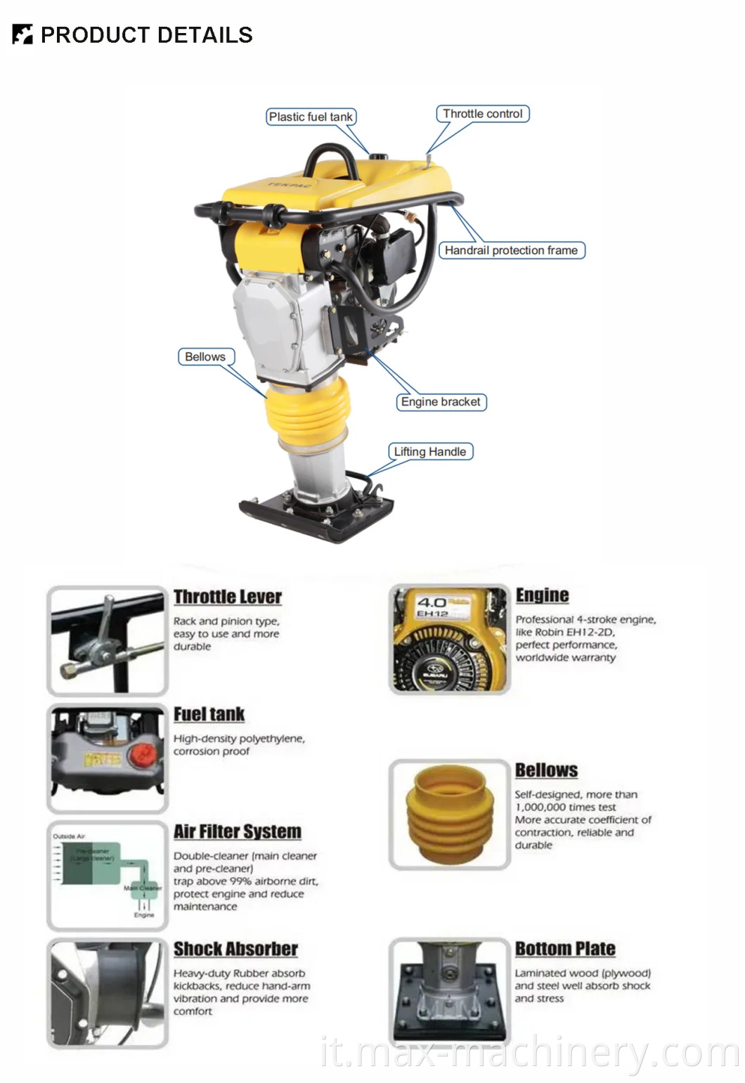 Tammer Rammer di alta qualità Compactor Rimpattore Tampioning Rammer